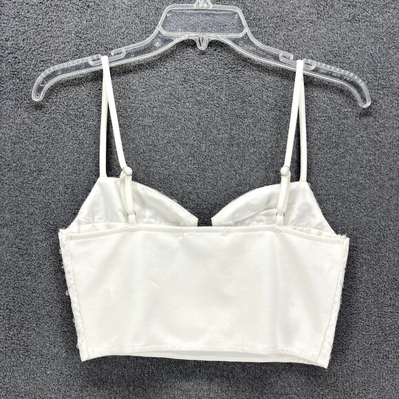 12th Tribe Top Womens Small White Sequin Crop party adjustable strap - Picture 3 of 16